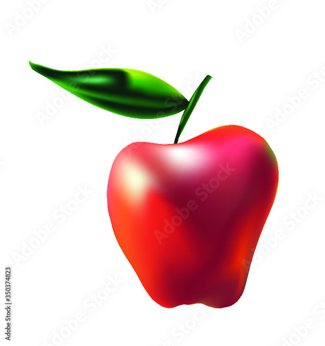 Red Apple with Leaf