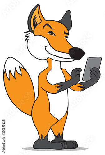 Cartoon Fox With Cell Phone