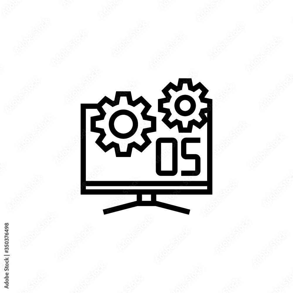 Operating system vector icon in linear, outline icon isolated on white background