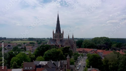 Aerial view of Basilica and Dadizele panorama, Belgium	 photo