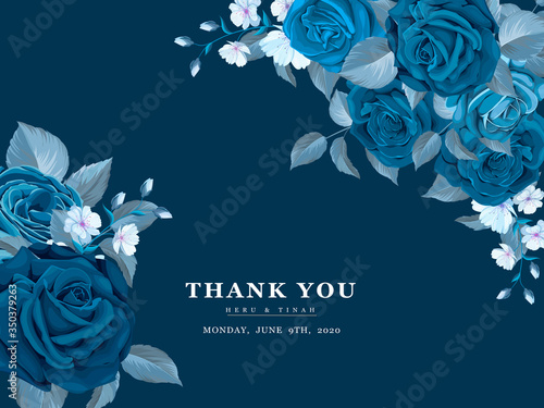 elegant classic blue floral wedding invitation template