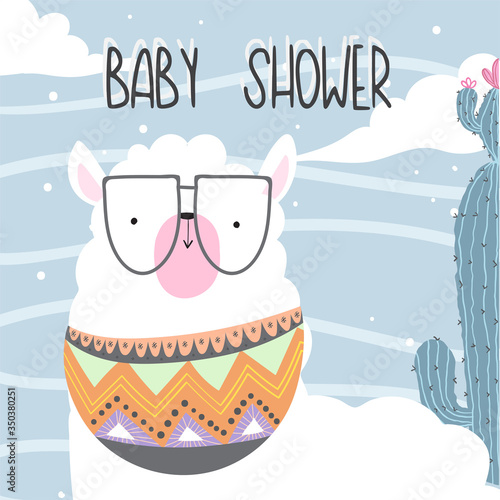 2, Flat cute animal llama on the moon seamless pattern