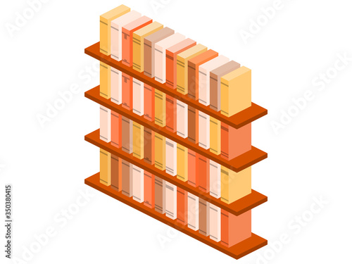 Bookshelf isolated on white background isometric. Books on a bookshelf, catalog, library. Vector illustration