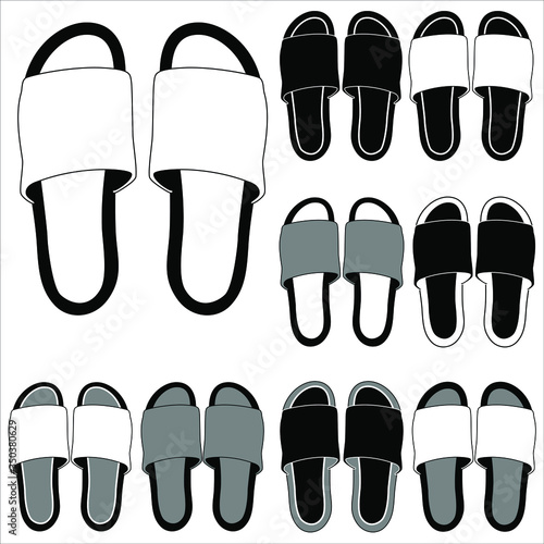 Beach slippers icon isolated on white background. Premium quality isolated home shoes element in trendy style. Flip flops and summer slippers icon set.