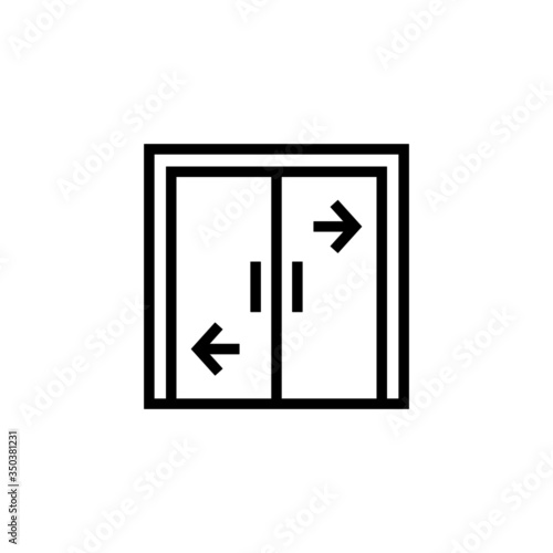Automated door icon in linear, outline icon isolated on white background
