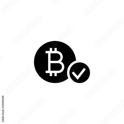 Bitcoin accepted vector icon in black solid flat design icon isolated on white background