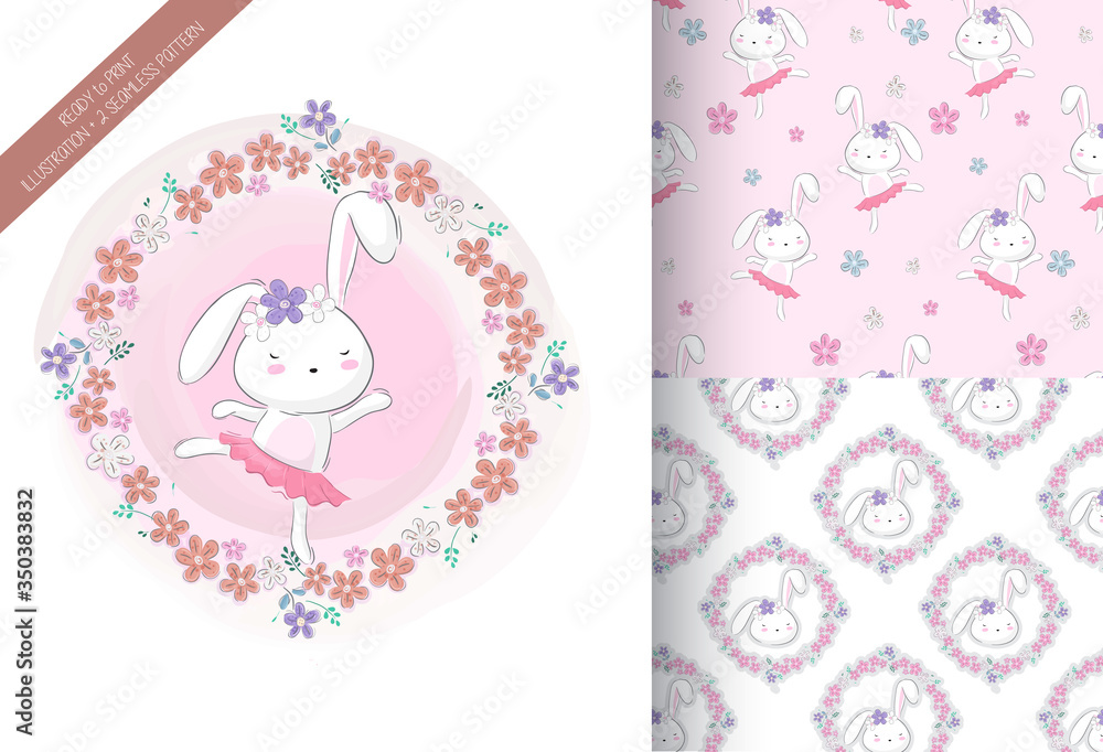 Cartoon cute bunny girl with flower