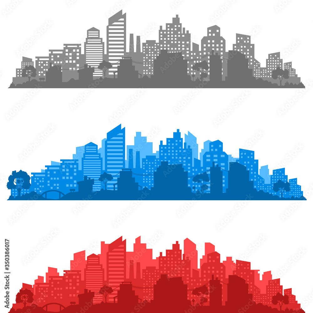 City landscape. City silhouette with windows. Vector Illustration