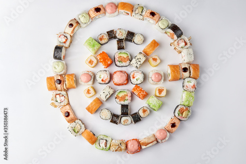 big Mix of sushi  rolls, macro. Japanese traditional food. Dishes from raw fish photo