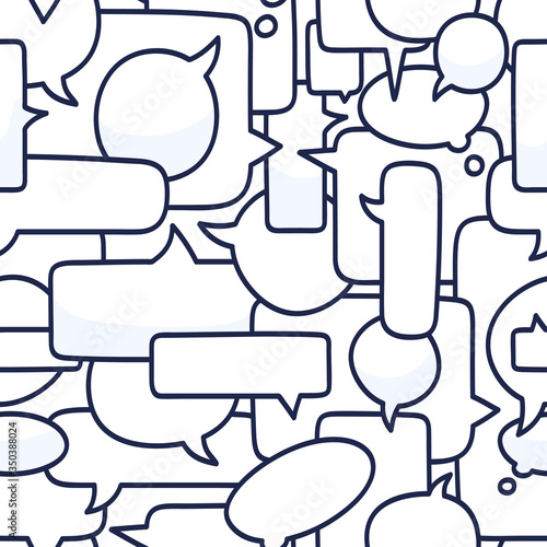 Hand drawn speech bubbles seamless pattern vector illustration on white background. Doodle talk or chat bubble pattern