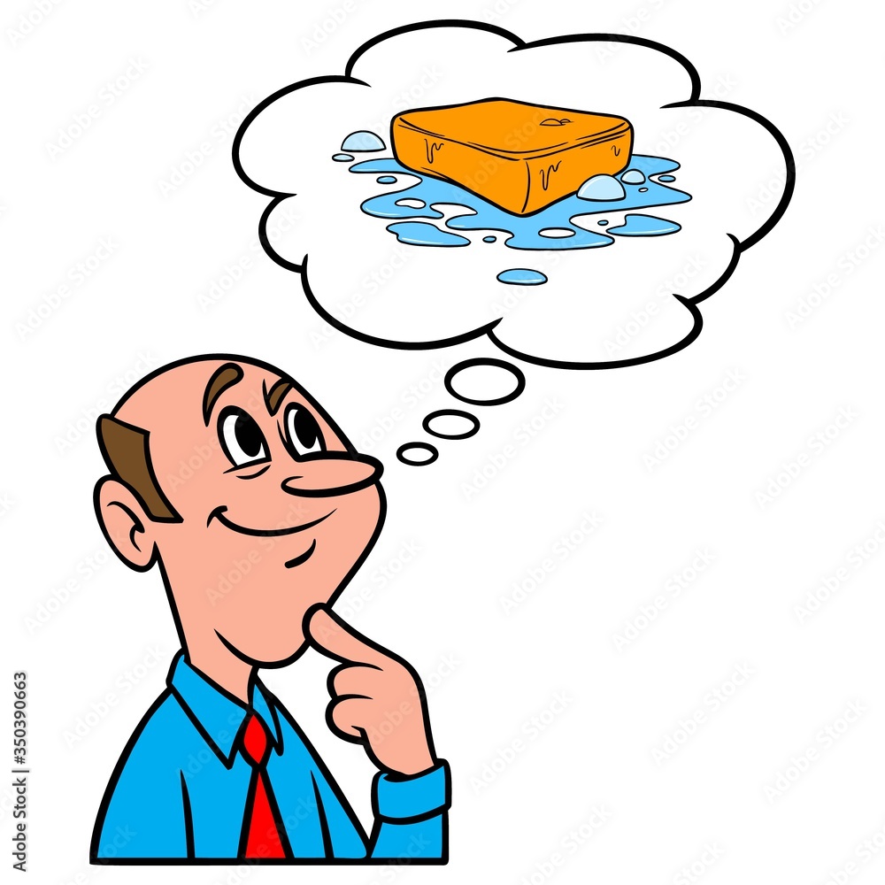 Thinking about Soap and Water - A cartoon illustration of a man thinking about Soap and Water. Thinking about Soap and Water - A cartoon illustration of a man thinking about Soap and Water.