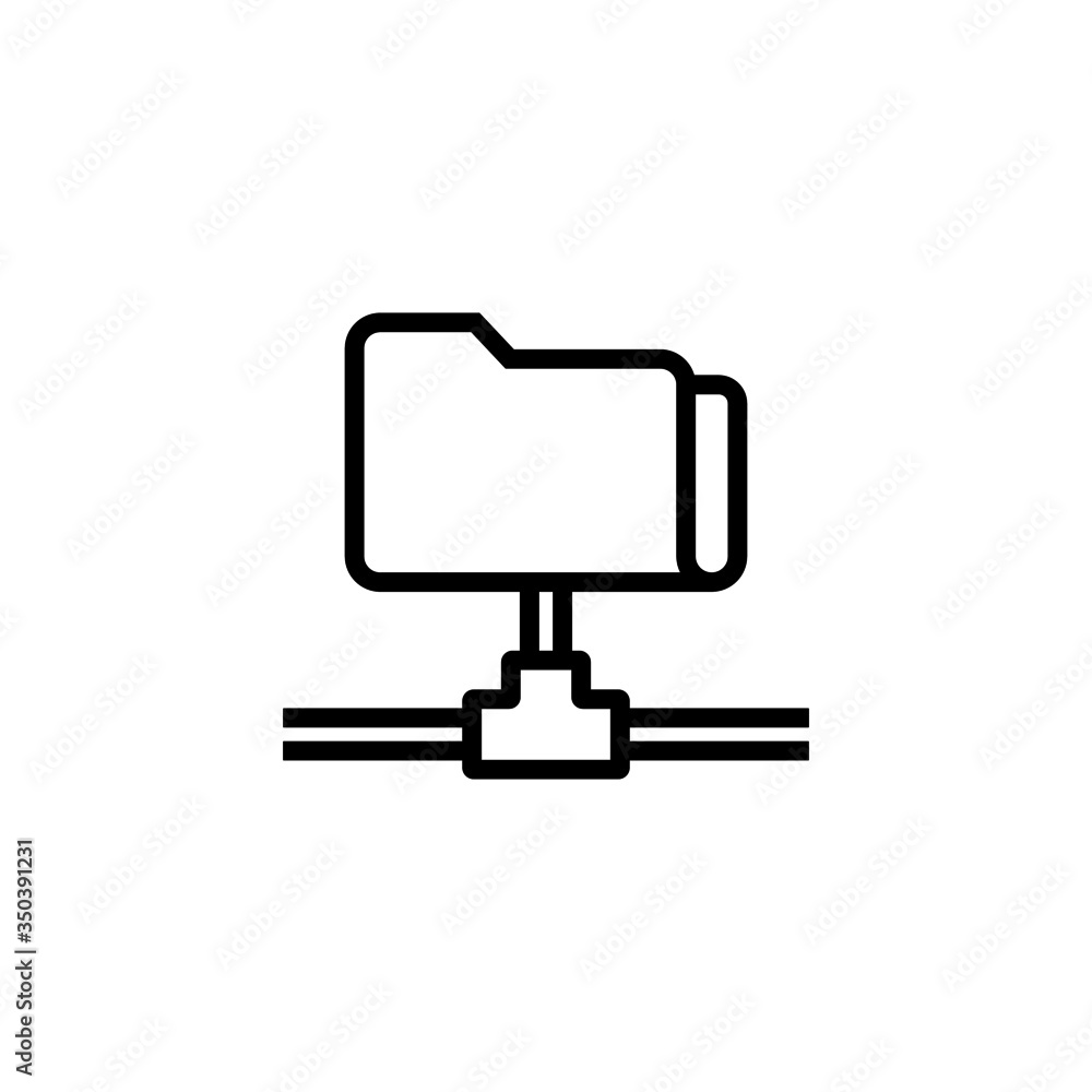 Folder connected vector icon in linear, outline icon isolated on white background Folder connected vector icon in linear, outline icon isolated on white background