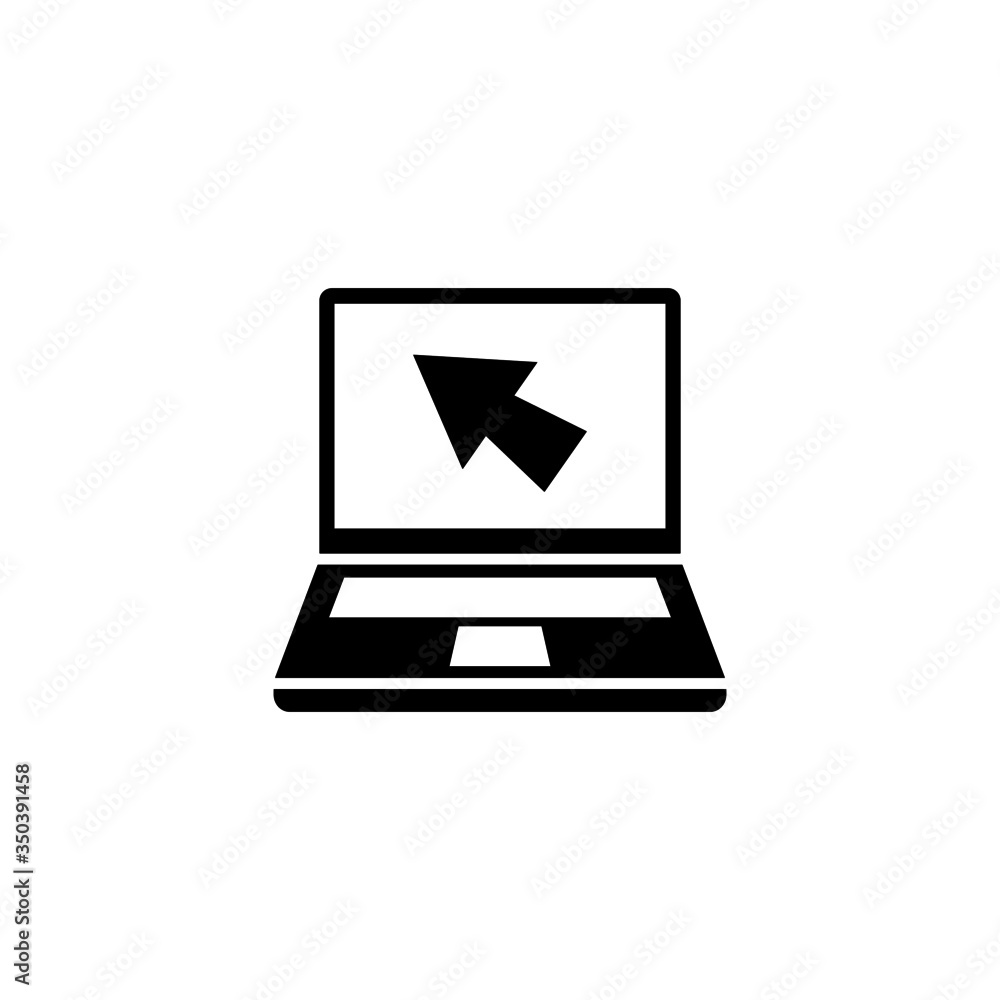 Notebook and mouse cursor vector icon in black solid flat design icon isolated on white background Notebook and mouse cursor vector icon in black solid flat design icon isolated on white background