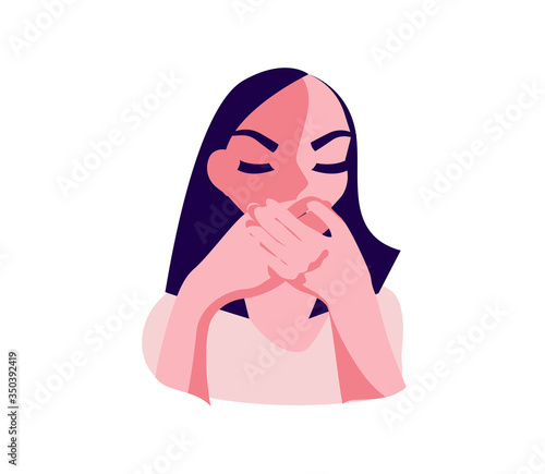 Woman is covering his mouth