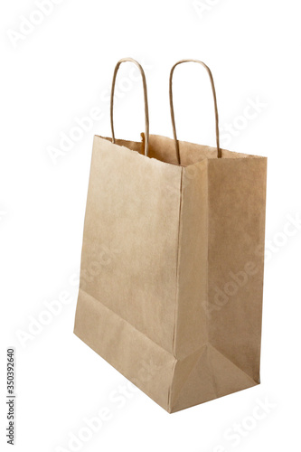 Empty brown bag isolated on white background.