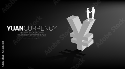 Silhouette of businessman hand shake on chinese yuan currency icon. Concept for china Business financial partnership..