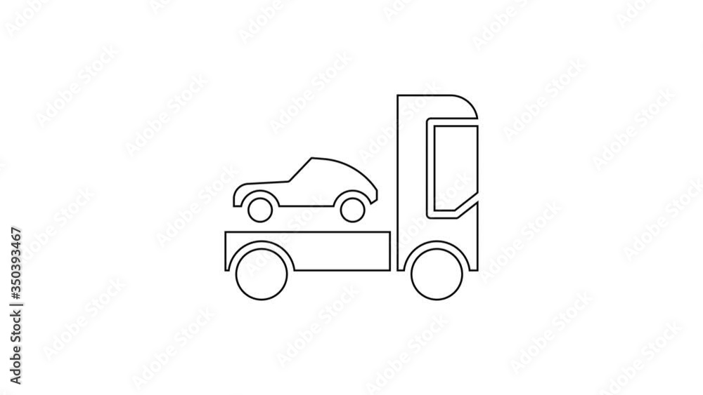 Black line Car transporter truck for transportation of car icon isolated on white background. 4K Video motion graphic animation Black line Car transporter truck for transportation of car icon isolated on white background. 4K Video motion graphic animation