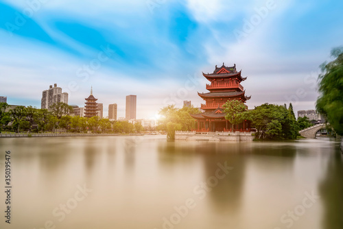 Huai'an River and ancient architectural landscape in China..