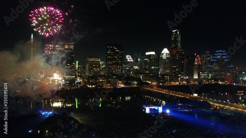 Fireworks New Years Eve Auditorium Shores and 1st Street Bridge Drone Video Austin Texas USA