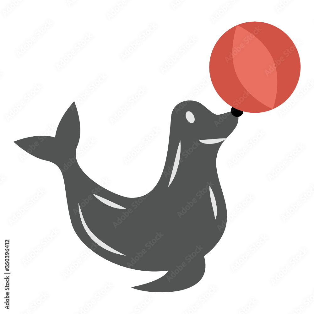 Sea Calf with ball Concept, Water Animal Show Vector color Icon design, circus and amusement park things on white background, Sea Calf with ball Concept, Water Animal Show Vector color Icon design, circus and amusement park things on white background,