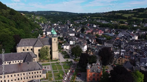 Aerial view of Malmedy's cathedral and city panorama, Belgium photo