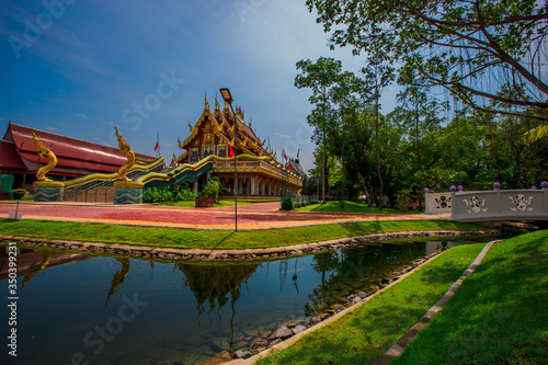 Background of Wat Pa Charoen Rat, Pathum Thani Province Dharma Practice Center 13, Buddhist people come to make merit, Khlong 11 (Sai Klang), Bueng Thonglang Subdistrict Lam Luk Ka District, Thailand photo