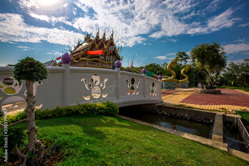 Background of Wat Pa Charoen Rat, Pathum Thani Province Dharma Practice Center 13, Buddhist people come to make merit, Khlong 11 (Sai Klang), Bueng Thonglang Subdistrict Lam Luk Ka District, Thailand photo