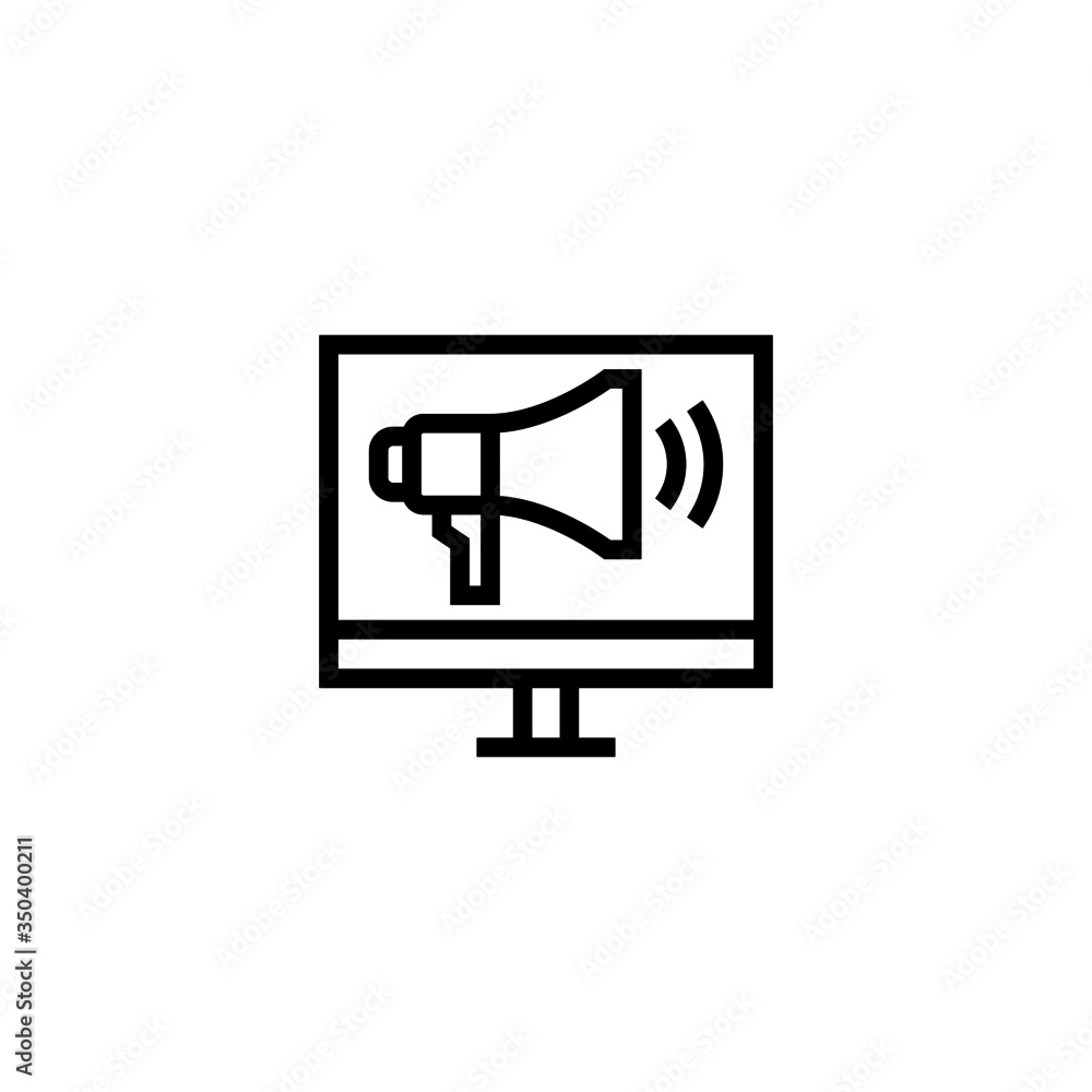 Fototapeta premium Online marketing icon vector in linear, outline icon isolated on white background