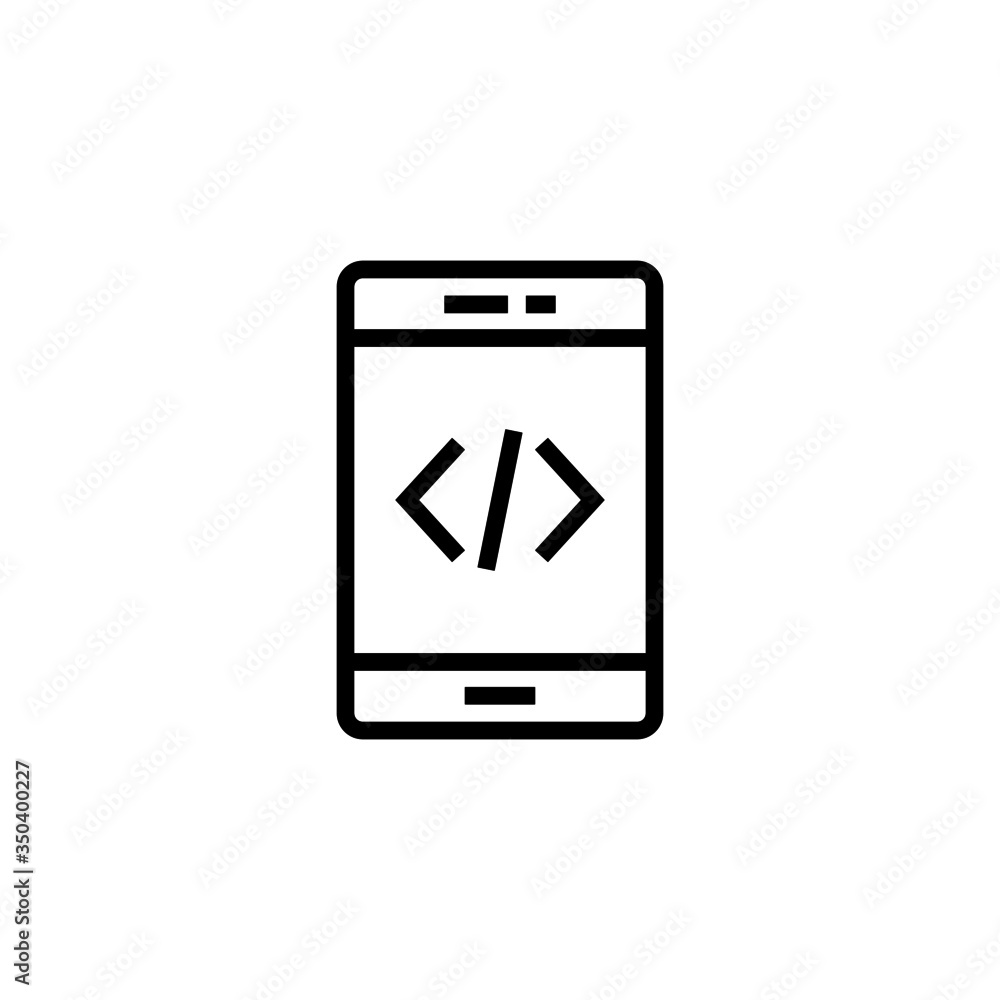 Mobile development icon vector in linear, outline icon isolated on white background Mobile development icon vector in linear, outline icon isolated on white background