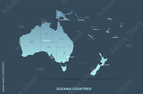 detailed oceania countries vector map.
australia, new zealand and pacific islands country. 