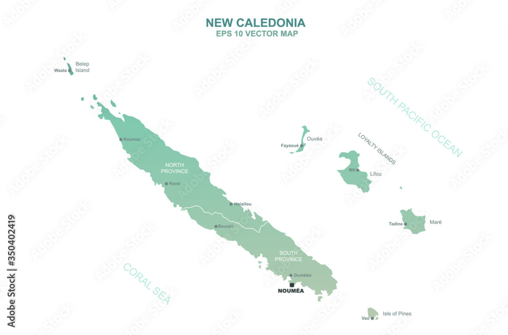 new caledonia vector map. detailed oceania countries vector map. 