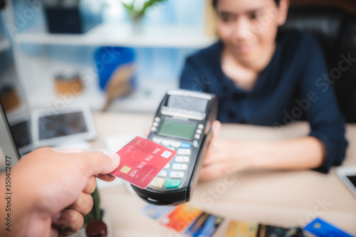business paying with credit card machine, client purchase payment concept