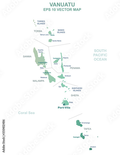 vanuatu map. detailed oceania countries vector map. 