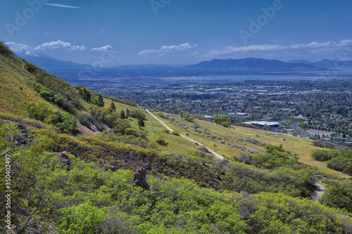 Provo Landscape and Utah Lake views from the Bonneville Shoreline Trail (BST) and the Y trail, which follows the eastern shoreline of ancient Lake Bonneville, now the Great Salt Lake, along the Wasatc photo