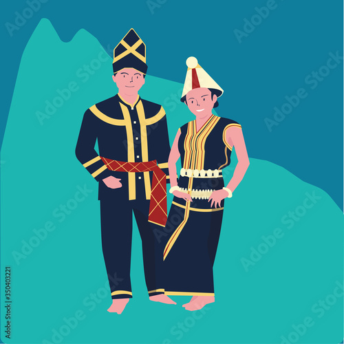 vector illustration of The KAAMATAN (hari kaamatan)festival:man and women KEDAZAN DUSUN dance (2) photo