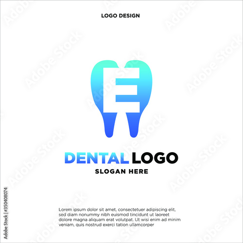 Initial Letter E Dental Logo Design Template
