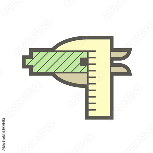 Measurement icon. Consist of Wood floor material and vernier caliper. That floor material test and quality inspection for quality work of floor finishing material construction or installation work.