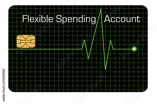 Here is a flexible spending account debit card designed with an EKG graph line to indicate the card is for medical expenses. FSA card is a vector image.
