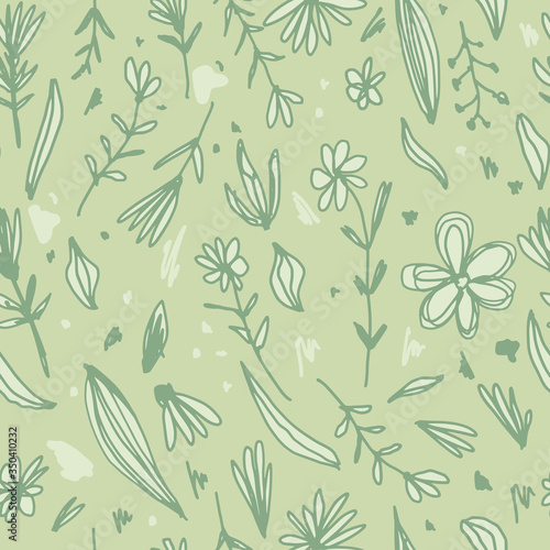 Abstract flowers seamless pattern in sketch style. Scribble floral endless wallpaper. Floral backdrop