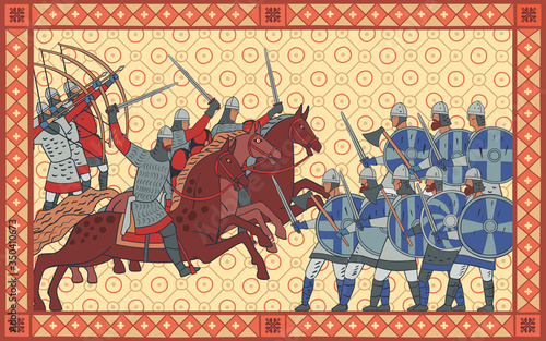 The Battle of Hastings. Medieval illustration. Stylization of a historical miniature