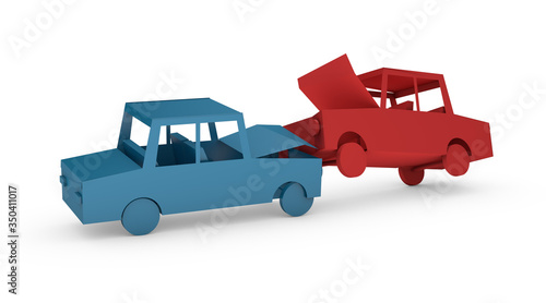 3d illustration of a car accident. Little sedans hit. 3d Icon for an insured event
