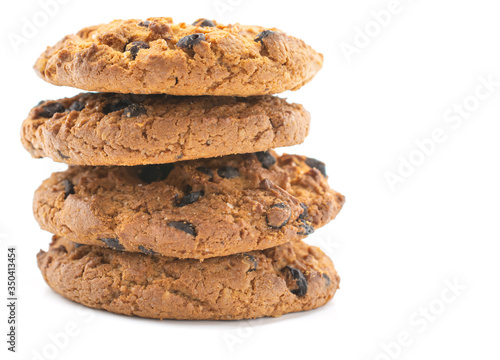 chocolate crumb cookies on a white isolated background, macro