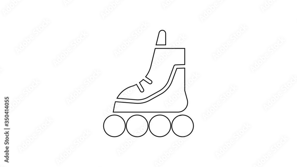 Black line Roller skate icon isolated on white background. 4K Video motion graphic animation Black line Roller skate icon isolated on white background. 4K Video motion graphic animation