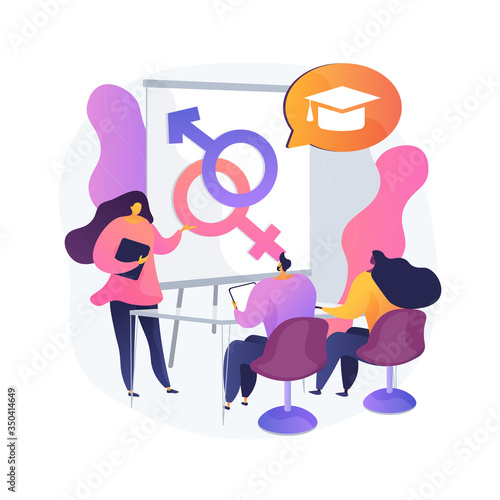 Sexual education abstract concept vector illustration. Sexual health teaching, sex education lesson at school, human sexuality, emotional relations and responsibilities abstract metaphor.