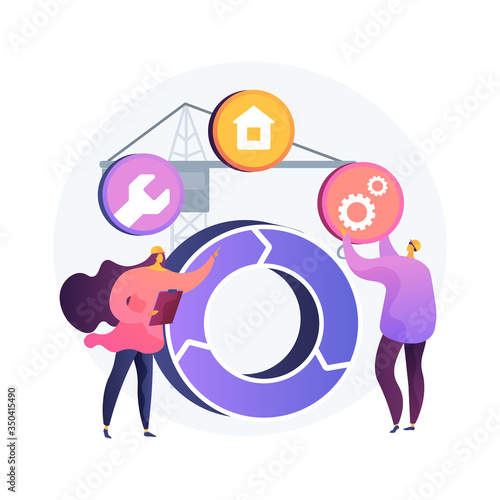 Building information modeling abstract concept vector illustration. Collaborative construction, construction project management, 3D model-based process, operational information abstract metaphor.