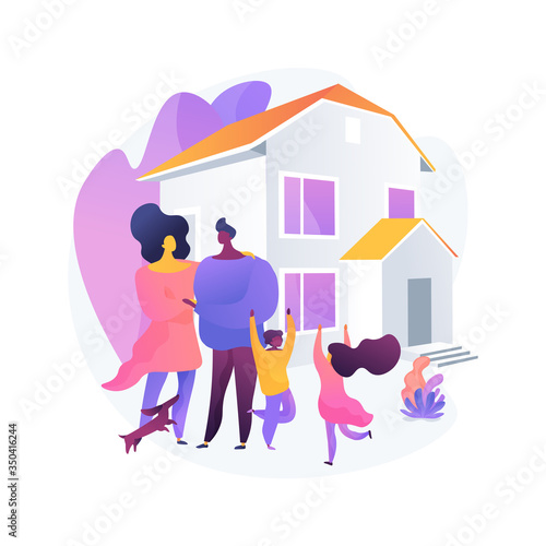 Family house abstract concept vector illustration. Single-family detached home, family house, single dwelling unit, townhouse, private residence, mortgage loan, down payment abstract metaphor.