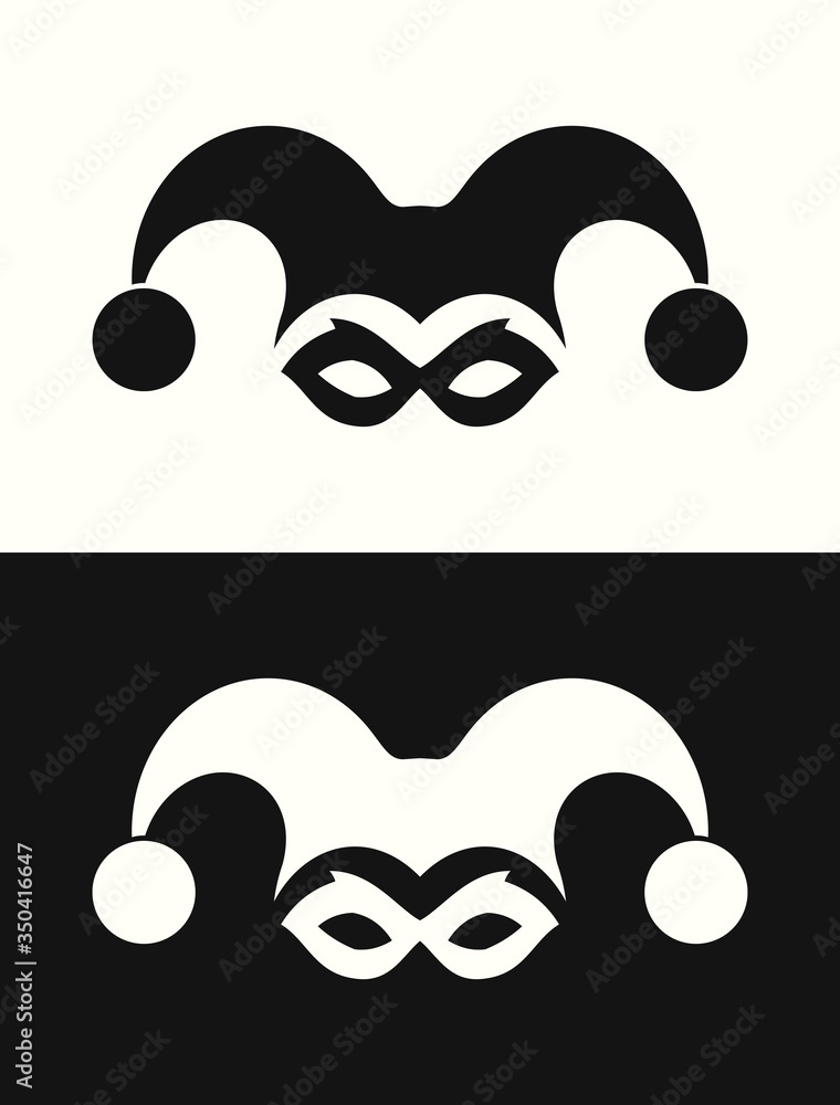 Jester hat and mask. Joker clown icon Jester hat and mask. Joker clown icon