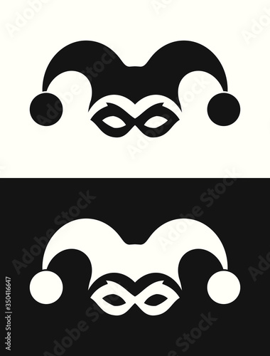 Jester hat and mask. Joker clown icon