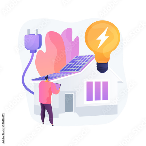 Energy-plus house abstract concept vector illustration. Zero-energy building, low energy passive house, construction industry, efficiency-plus home, renewable energy sources abstract metaphor.