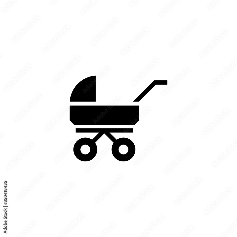 Baby stroller vector icon in black solid flat design icon isolated on white background Baby stroller vector icon in black solid flat design icon isolated on white background